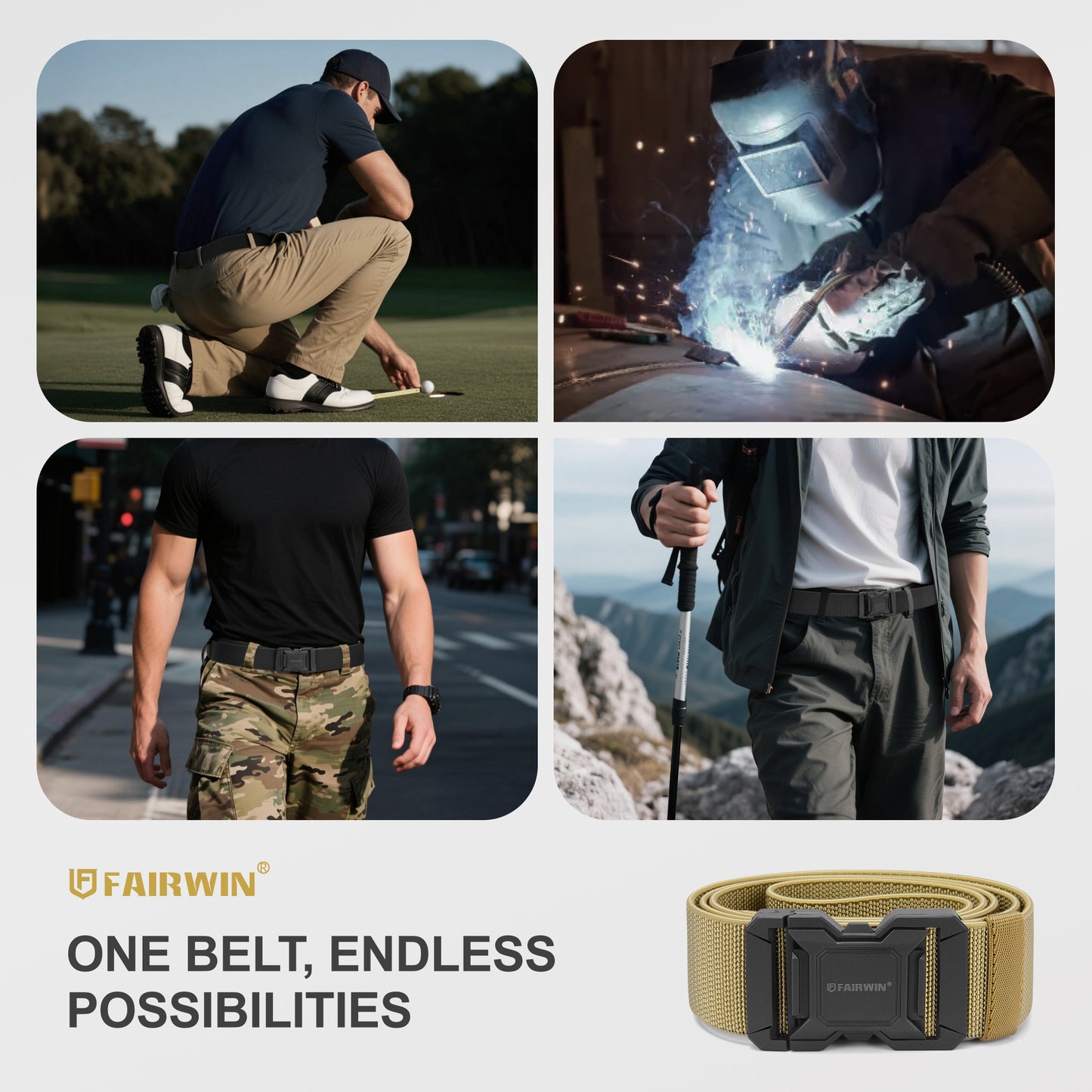 FAIRWIN Men's Belt, Elastic Stretch Nylon Work Belt for Men