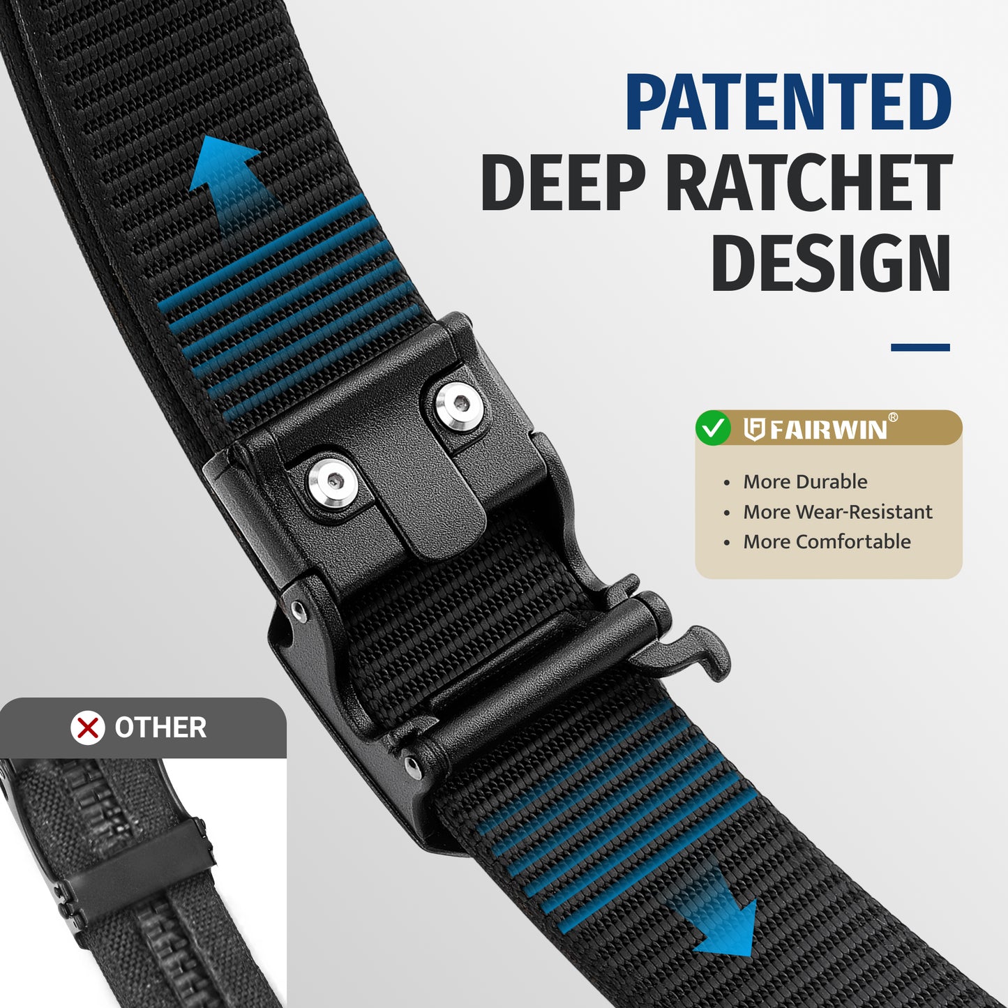 FAIRWIN Tactical Belt, Ratchet CCW EDC Stiff Heavy Duty 1.5" Nylon Work Belt