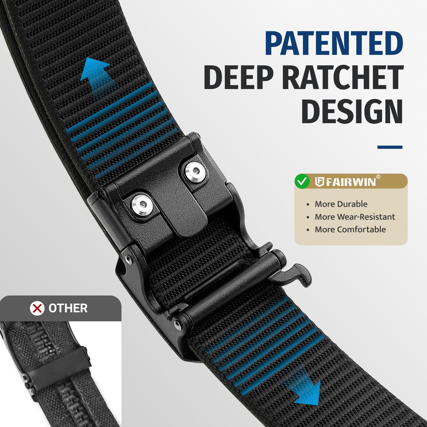 FAIRWIN Tactical Belt, Ratchet CCW EDC Stiff Heavy Duty 1.5" Nylon Work Belt