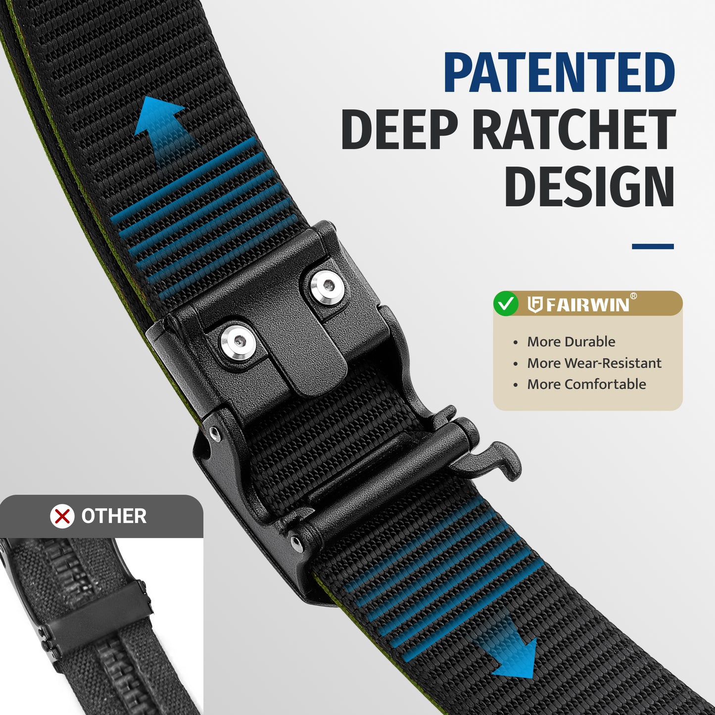 FAIRWIN Tactical Belt, Ratchet CCW EDC Stiff Heavy Duty 1.5" Nylon Work Belt