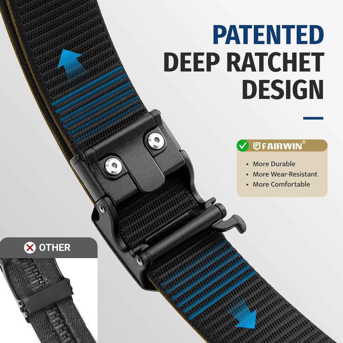 FAIRWIN Tactical Belt, Ratchet CCW EDC Stiff Heavy Duty 1.5" Nylon Work Belt