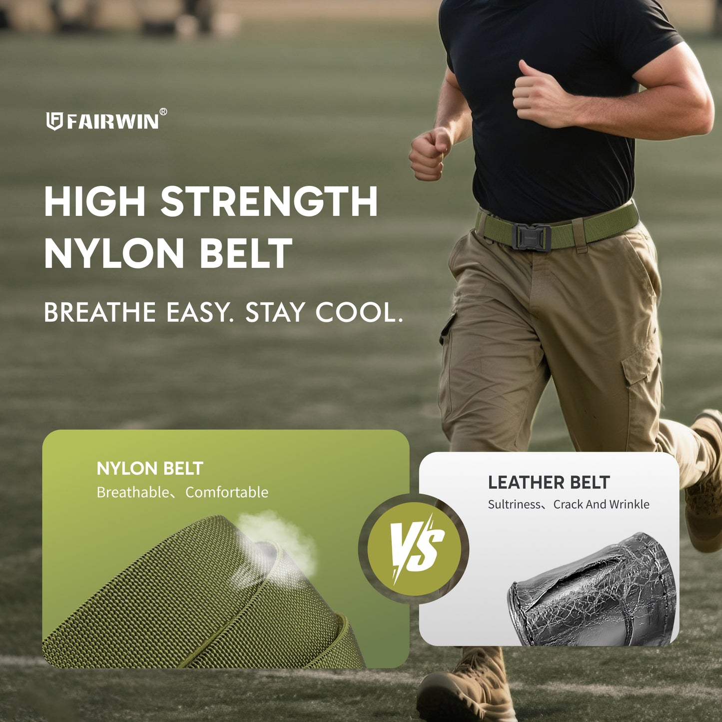 FAIRWIN Men's Belt, Elastic Stretch Nylon Work Belt for Men