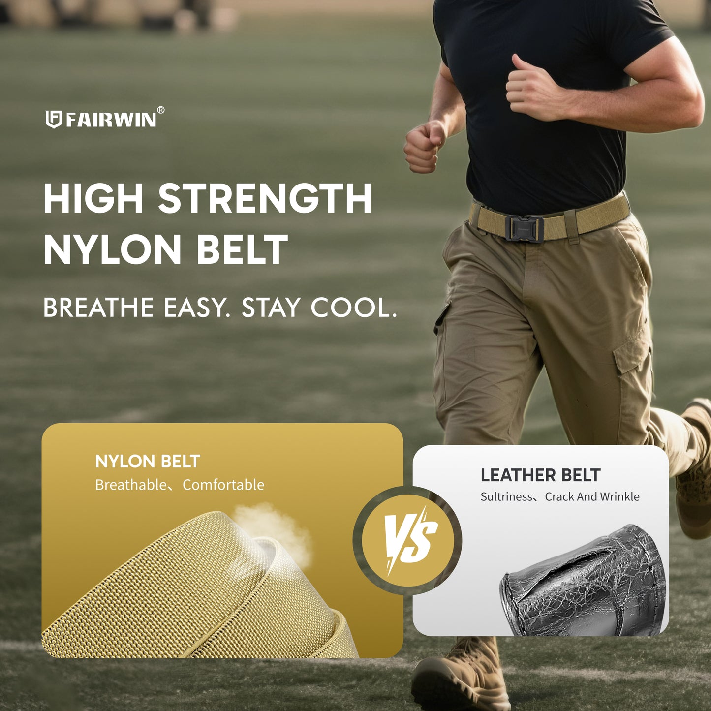 FAIRWIN Men's Belt, Elastic Stretch Nylon Work Belt for Men