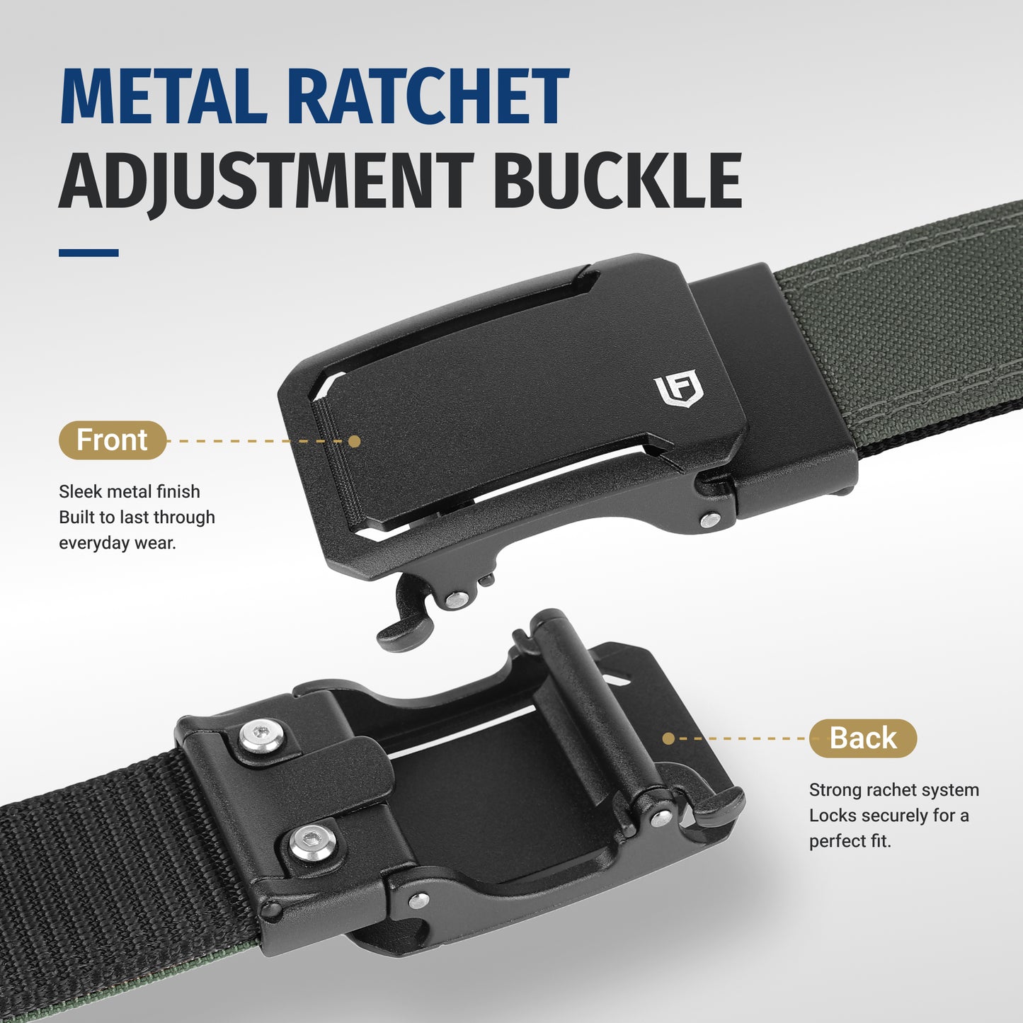 FAIRWIN Tactical Belt, Ratchet CCW EDC Stiff Heavy Duty 1.5" Nylon Work Belt