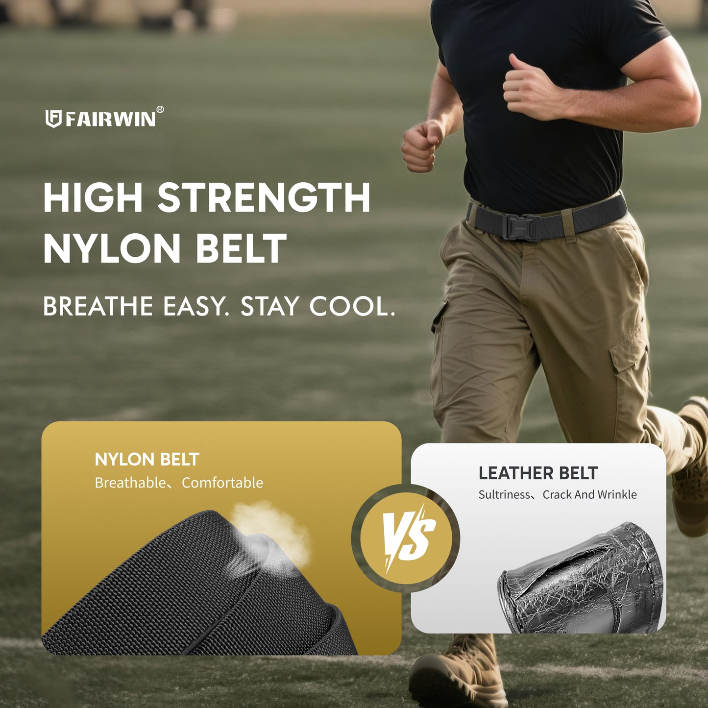 FAIRWIN Men's Belt, Elastic Stretch Nylon Work Belt for Men
