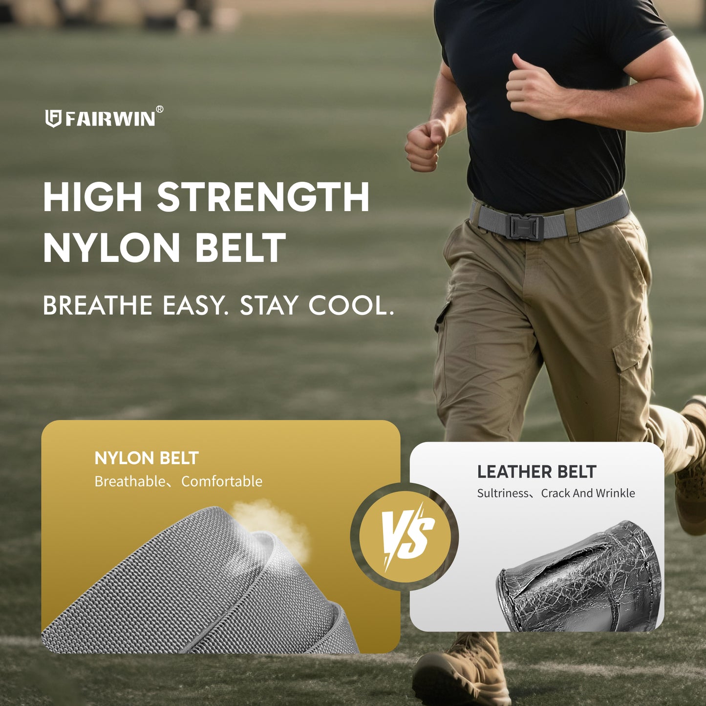 FAIRWIN Men's Belt, Elastic Stretch Nylon Work Belt for Men