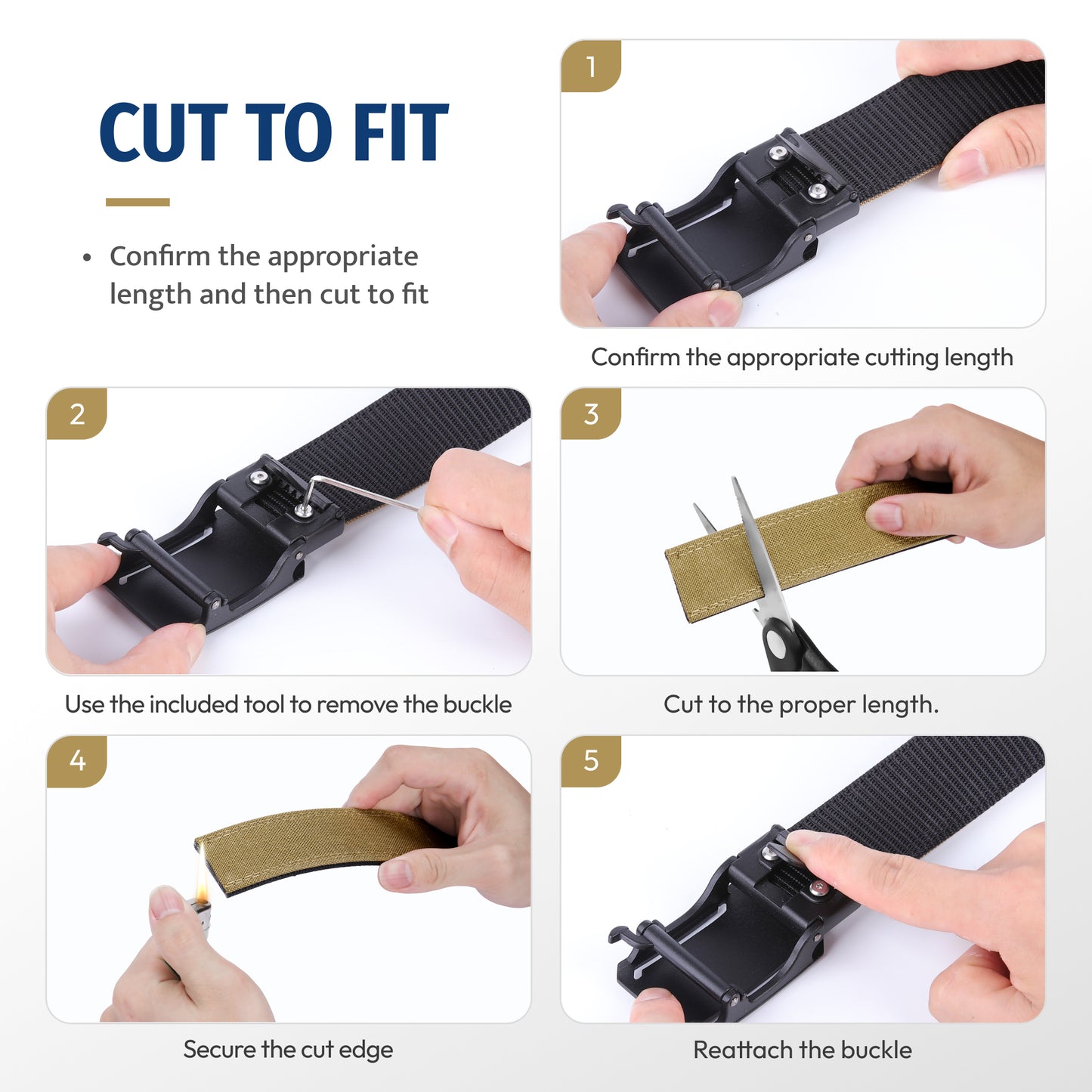 FAIRWIN Tactical Belt, Ratchet CCW EDC Stiff Heavy Duty 1.5" Nylon Work Belt