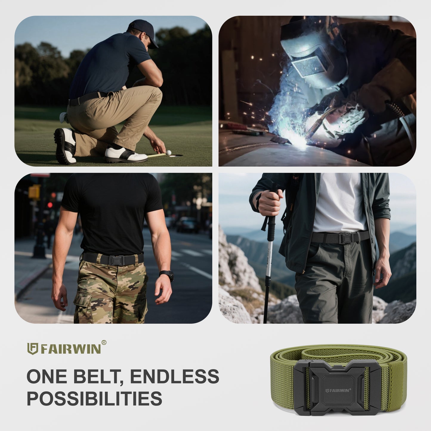 FAIRWIN Men's Belt, Elastic Stretch Nylon Work Belt for Men