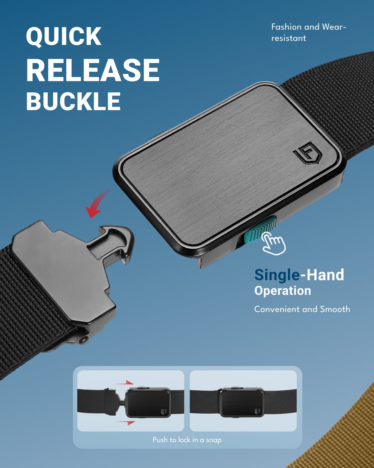 Men’s Stretch Nylon Belt with Quick Release Aluminum Buckle Detail View