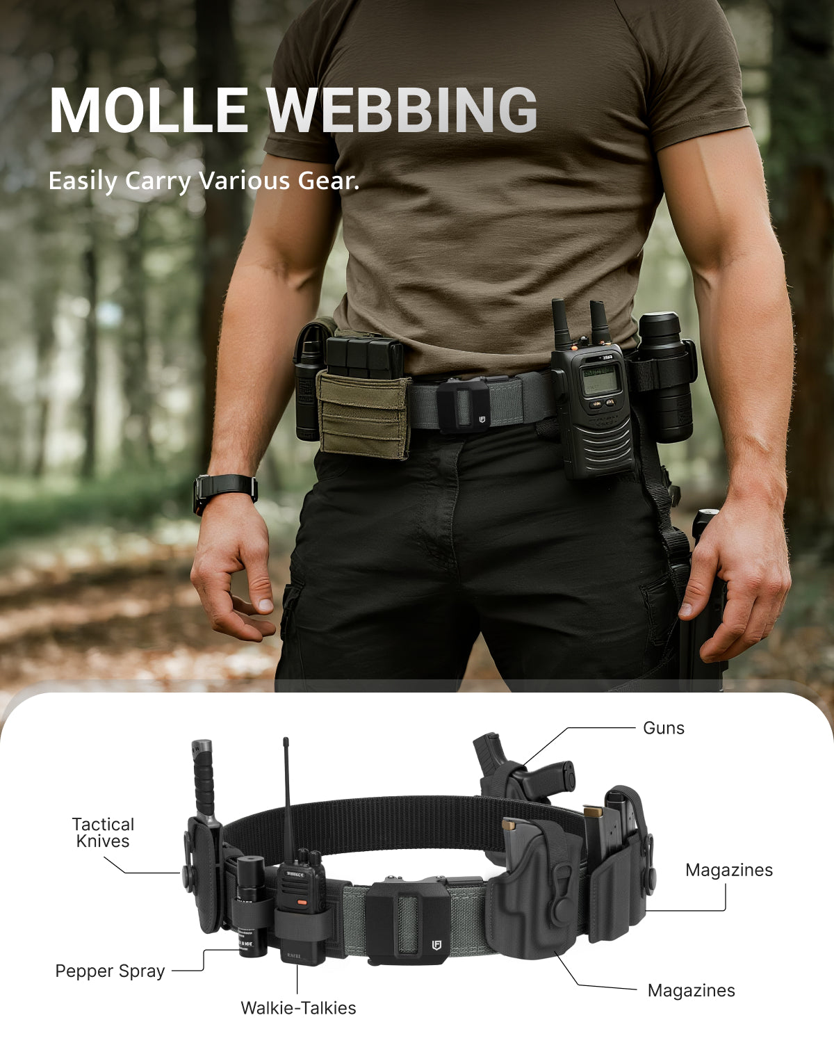 FAIRWIN tactical gun belt in Grey - MOLLE webbing