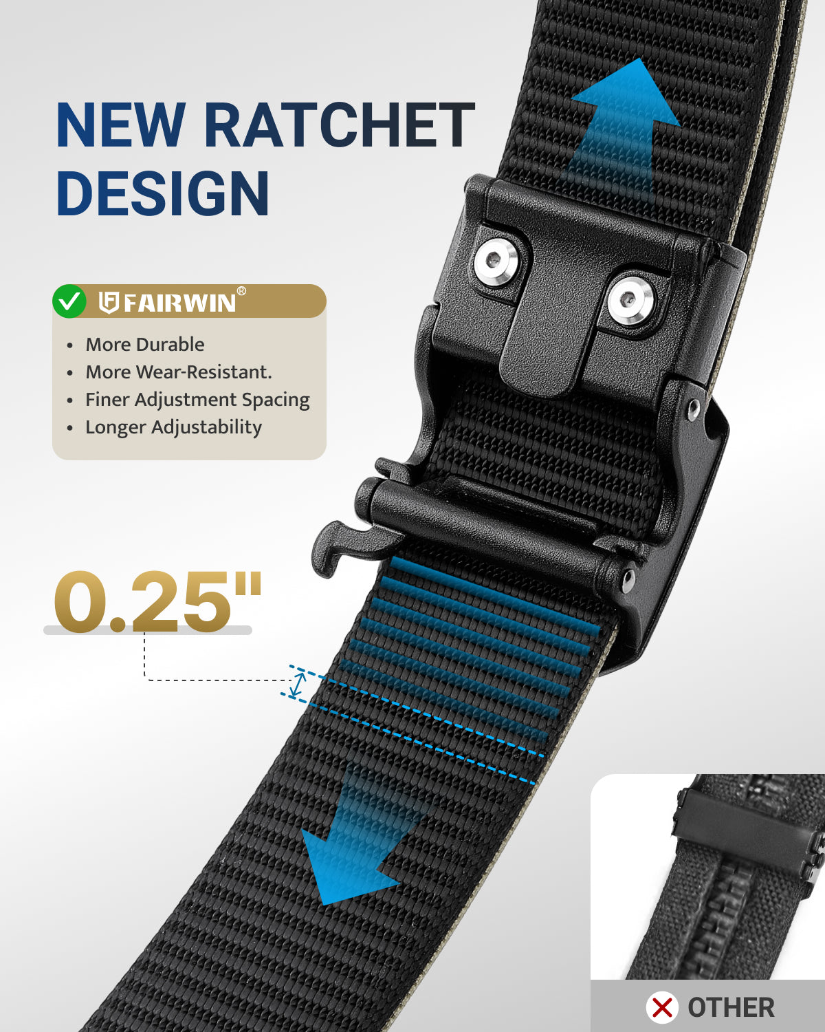 FAIRWIN tactical gun belt in Grey - ratchet buckle detail