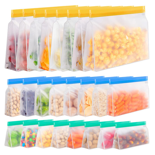 Reusable Gallon Freezer Bags - BPA Free, Leakproof & Dishwasher Safe Sandwich Bags, Stand Up Food Storage Bags for Meal Prep, Marinating Meats, Kitchen Organization- 24 Pack