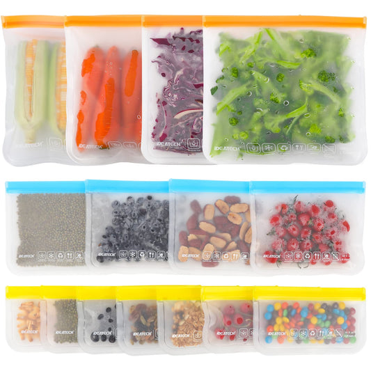 Reusable Sandwich Bags Dishwasher Safe BPA Free Leakproof Gallon Freezer Bags Silicone Food Storage Bags for Lunch,Snacks & Travel 15-Pack