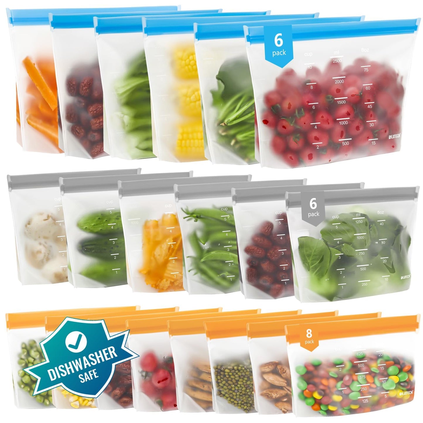 Reusable Gallon Freezer Bags - BPA Free, Leakproof & Dishwasher Safe Sandwich Bags Food Storage Bags for Meal Prep, Marinating Meats, Kitchen Organization- 20 Pack Stand Up Pouches