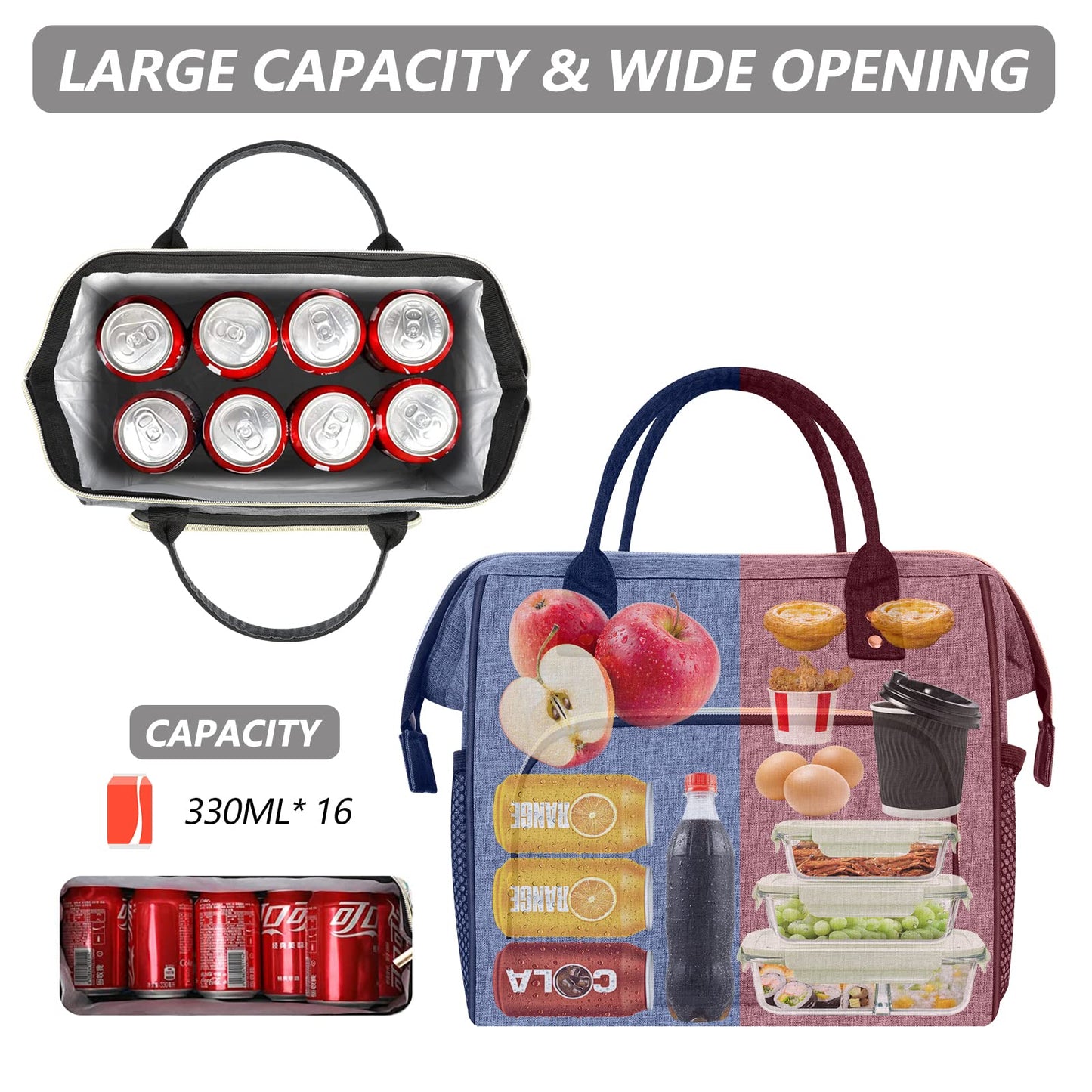 Insulated Lunch Bag for Women, Large 12L Reusable Cooler Lunch Box for Work, Office, Picnic, Leakproof Tote with Shoulder Strap