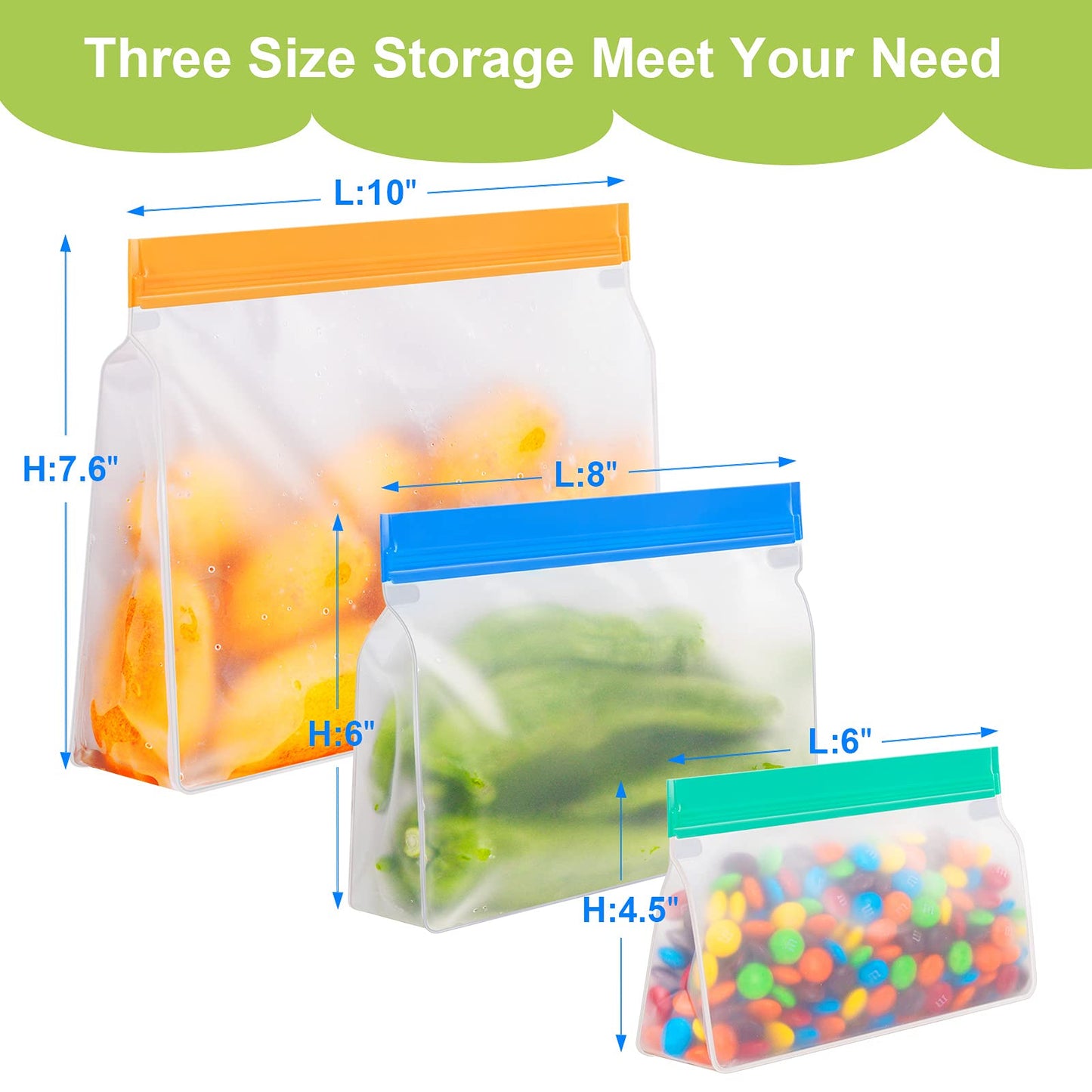 Reusable Gallon Freezer Bags - BPA Free, Leakproof & Dishwasher Safe Sandwich Bags, Stand Up Food Storage Bags for Meal Prep, Marinating Meats, Kitchen Organization- 24 Pack
