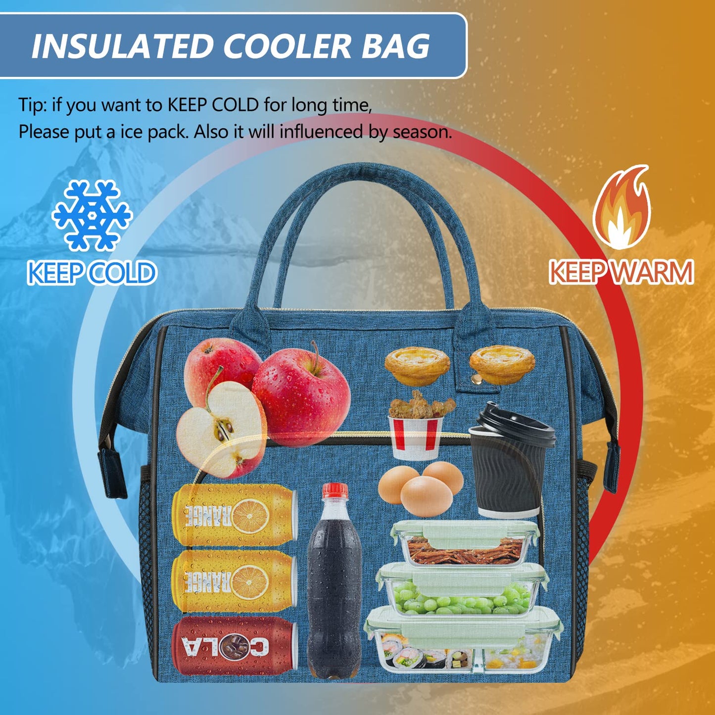Insulated Lunch Bag for Women, Large 12L Reusable Cooler Lunch Box for Work, Office, Picnic, Leakproof Tote with Shoulder Strap