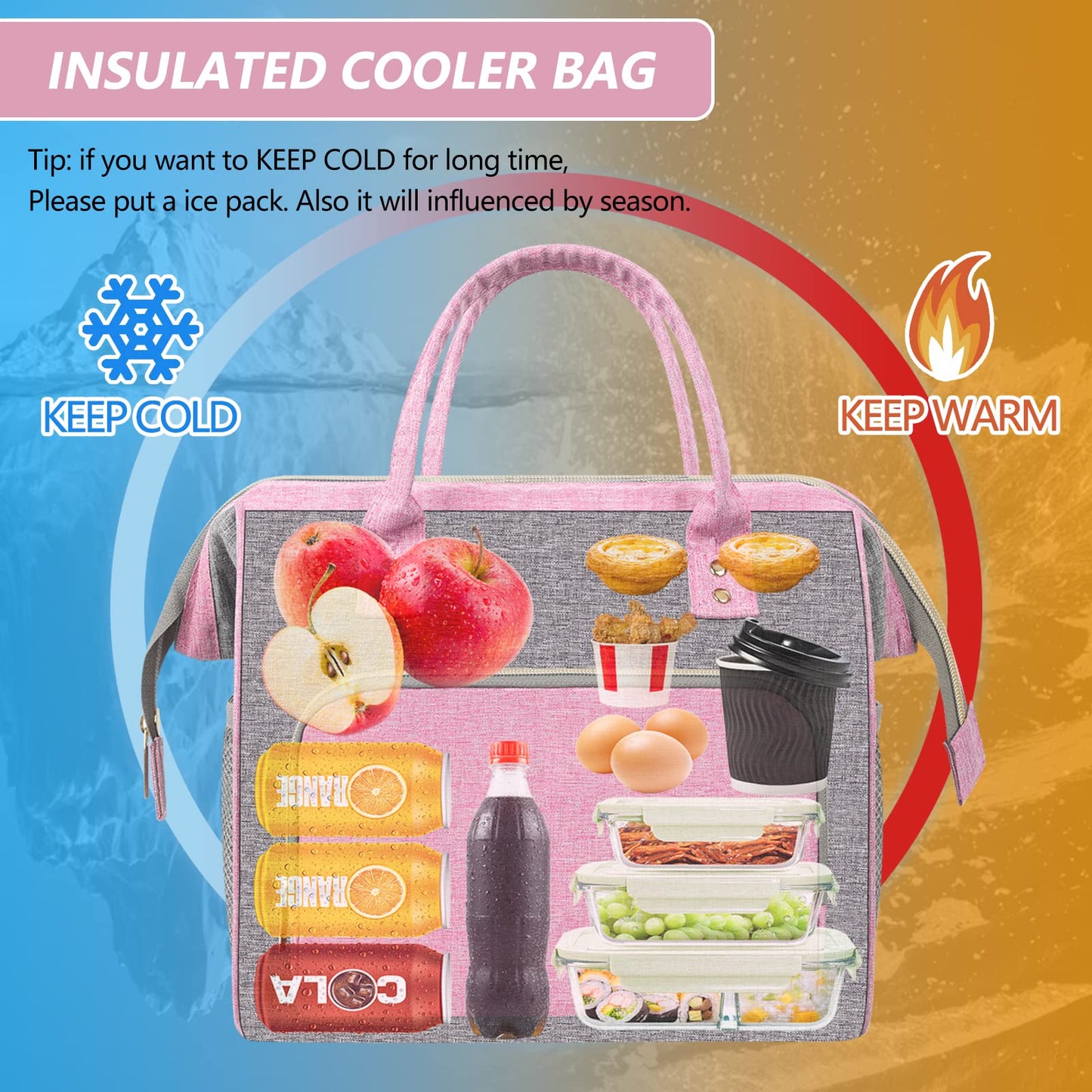 Insulated Lunch Bag for Women, Large 12L Reusable Cooler Lunch Box for Work, Office, Picnic, Leakproof Tote with Shoulder Strap