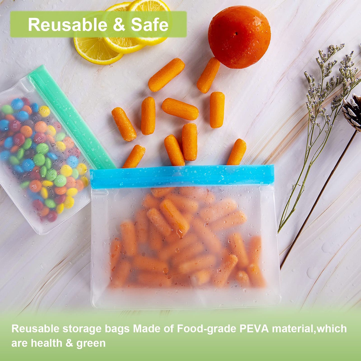 Reusable Gallon Freezer Bags - BPA Free, Leakproof & Dishwasher Safe Sandwich Bags, Stand Up Food Storage Bags for Meal Prep, Marinating Meats, Kitchen Organization- 24 Pack