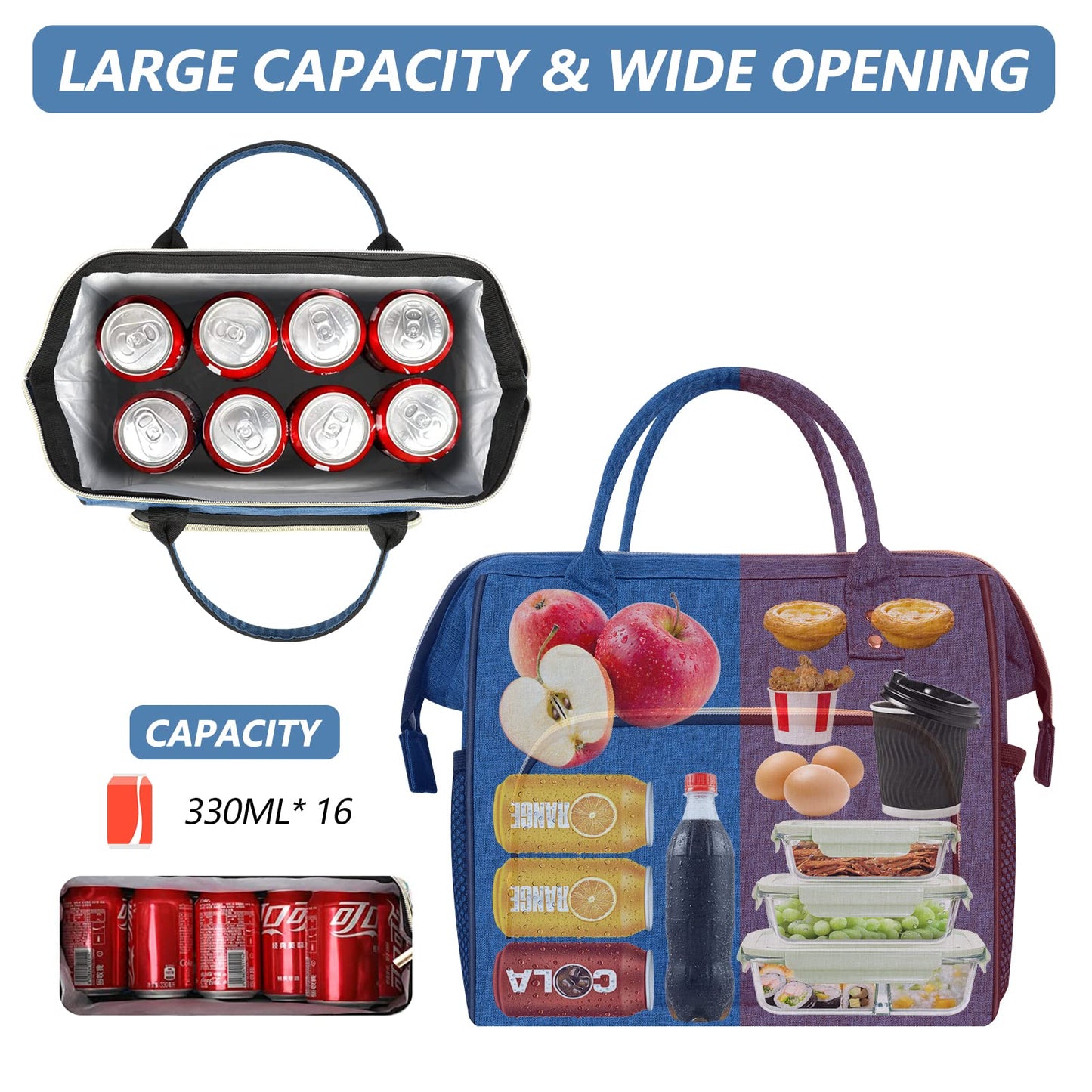 Insulated Lunch Bag for Women, Large 12L Reusable Cooler Lunch Box for Work, Office, Picnic, Leakproof Tote with Shoulder Strap