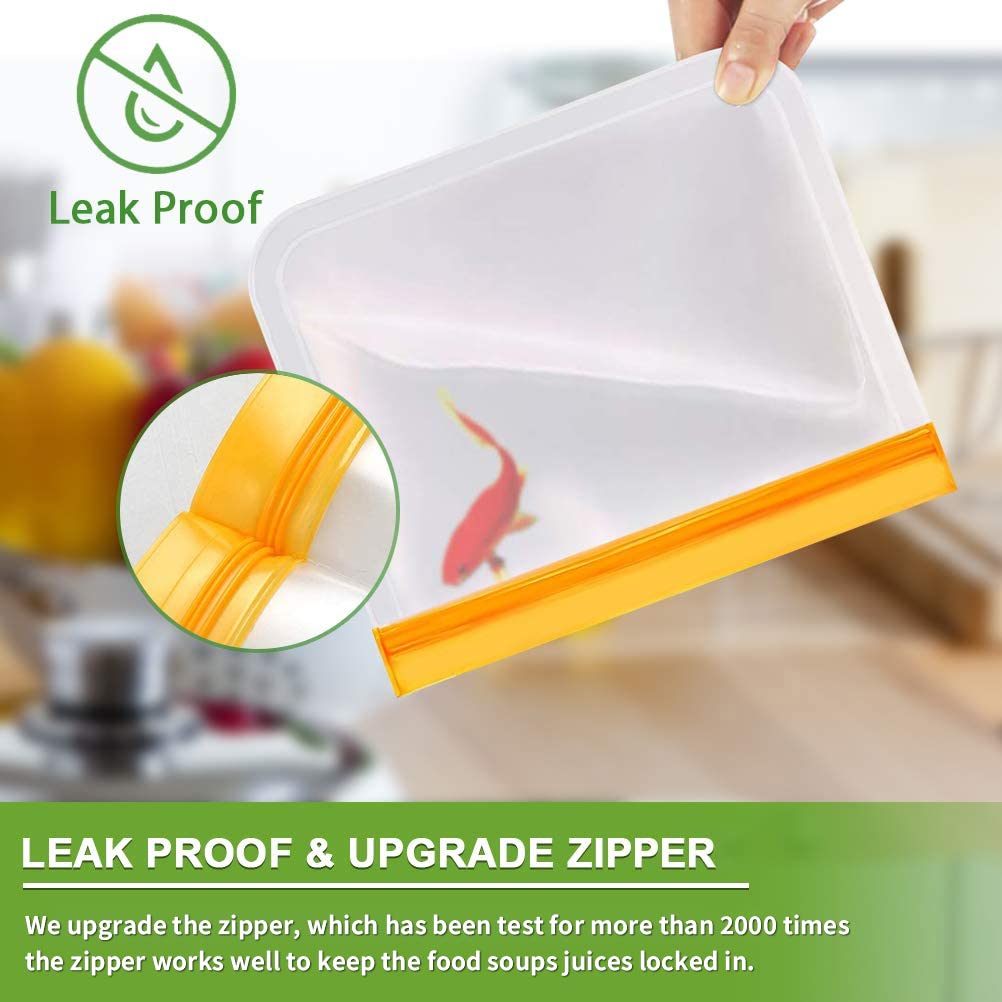 Reusable Sandwich Bags Dishwasher Safe BPA Free Leakproof Gallon Freezer Bags Silicone Food Storage Bags for Lunch,Snacks & Travel 15-Pack
