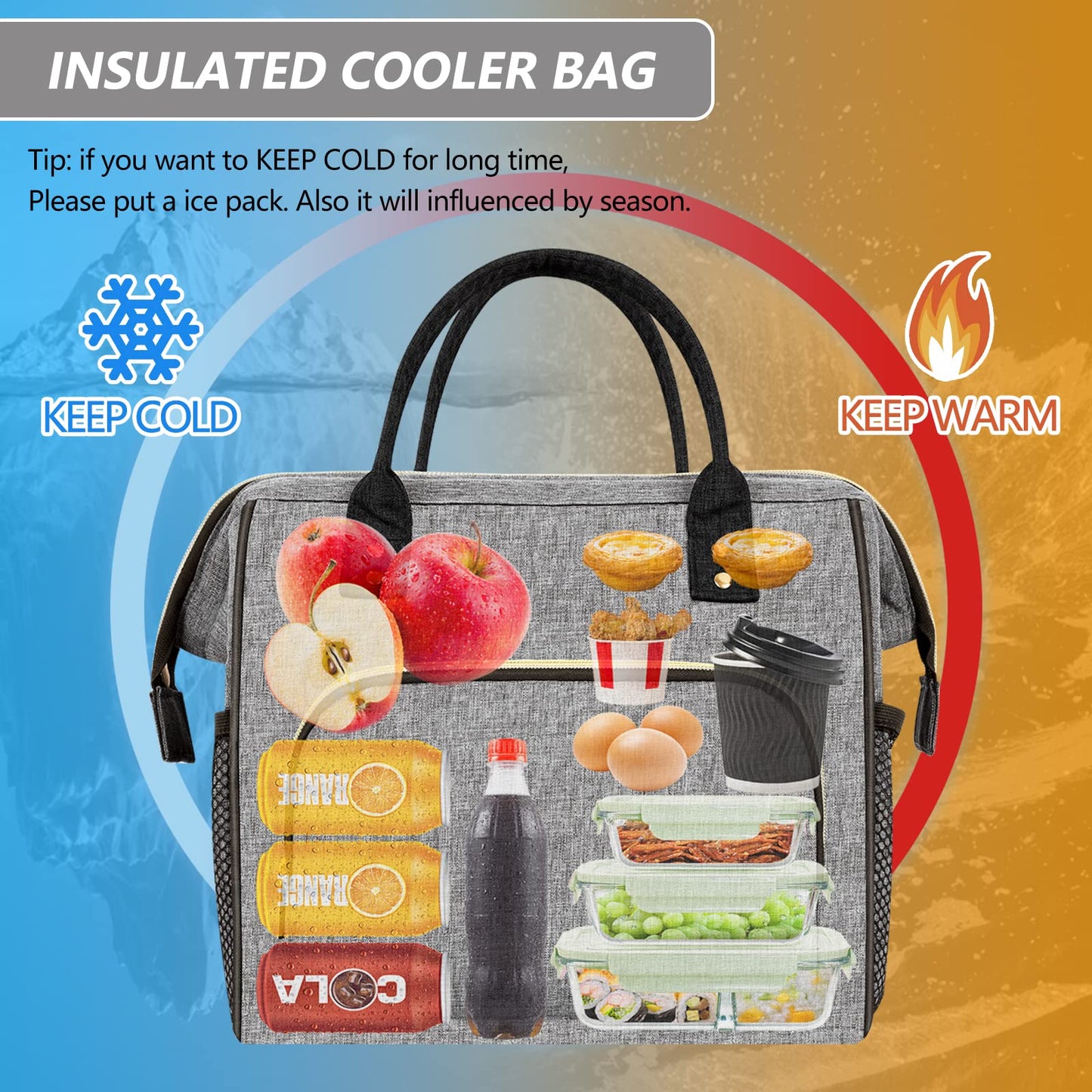 Insulated Lunch Bag for Women, Large 12L Reusable Cooler Lunch Box for Work, Office, Picnic, Leakproof Tote with Shoulder Strap