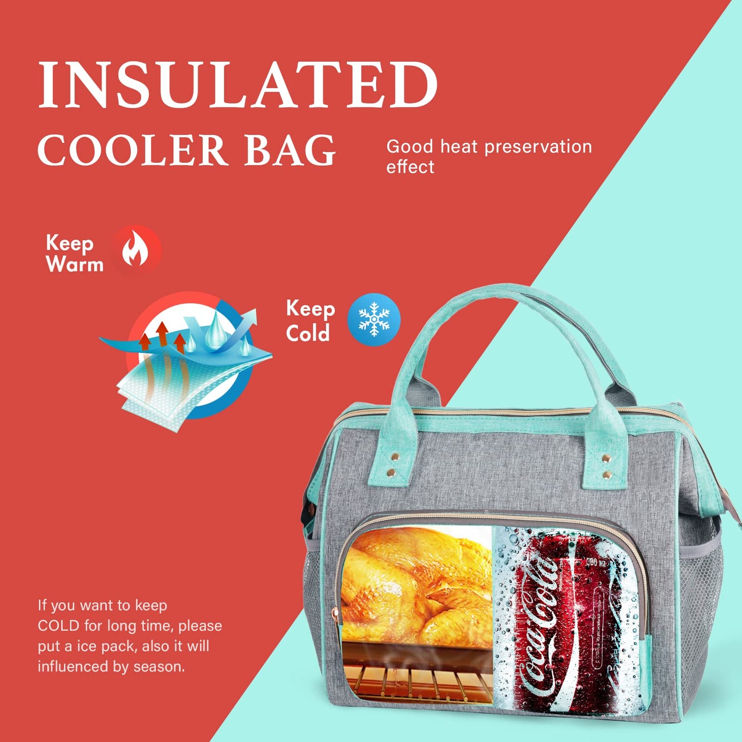 Insulated Lunch Bag for Women, Large 12L Reusable Cooler Lunch Box for Work, Office, Picnic, Leakproof Tote with Shoulder Strap