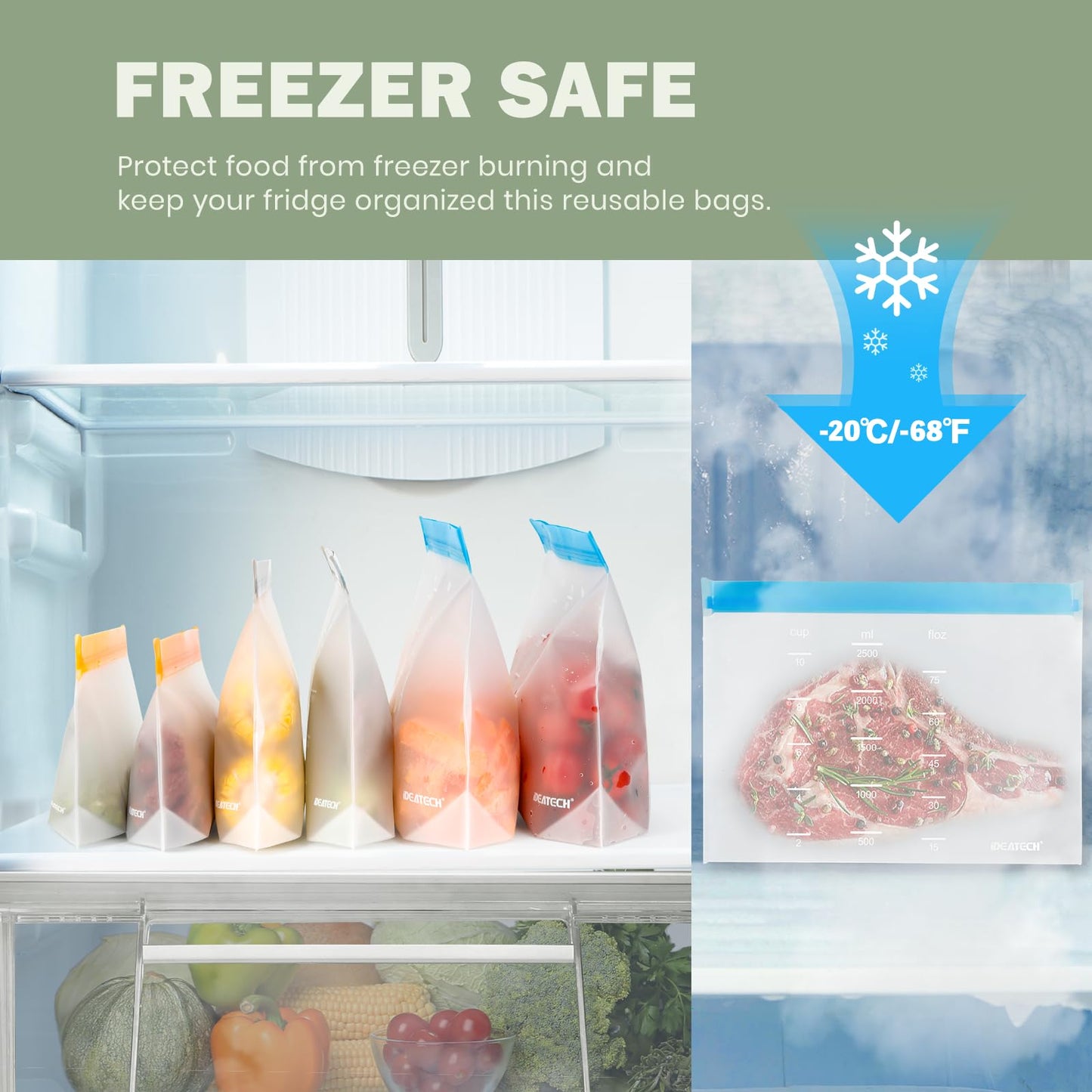 Reusable Gallon Freezer Bags - BPA Free, Leakproof & Dishwasher Safe Sandwich Bags Food Storage Bags for Meal Prep, Marinating Meats, Kitchen Organization - 18 Pack Stand Up Pouches