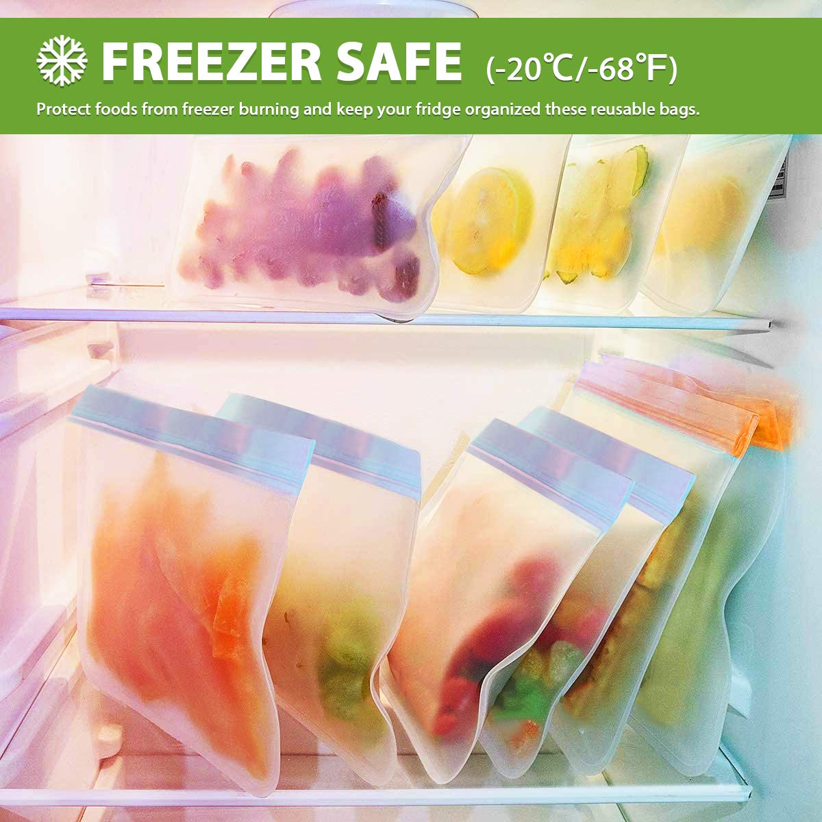 Reusable Sandwich Bags Dishwasher Safe BPA Free Leakproof Gallon Freezer Bags Silicone Food Storage Bags for Lunch,Snacks & Travel 15-Pack
