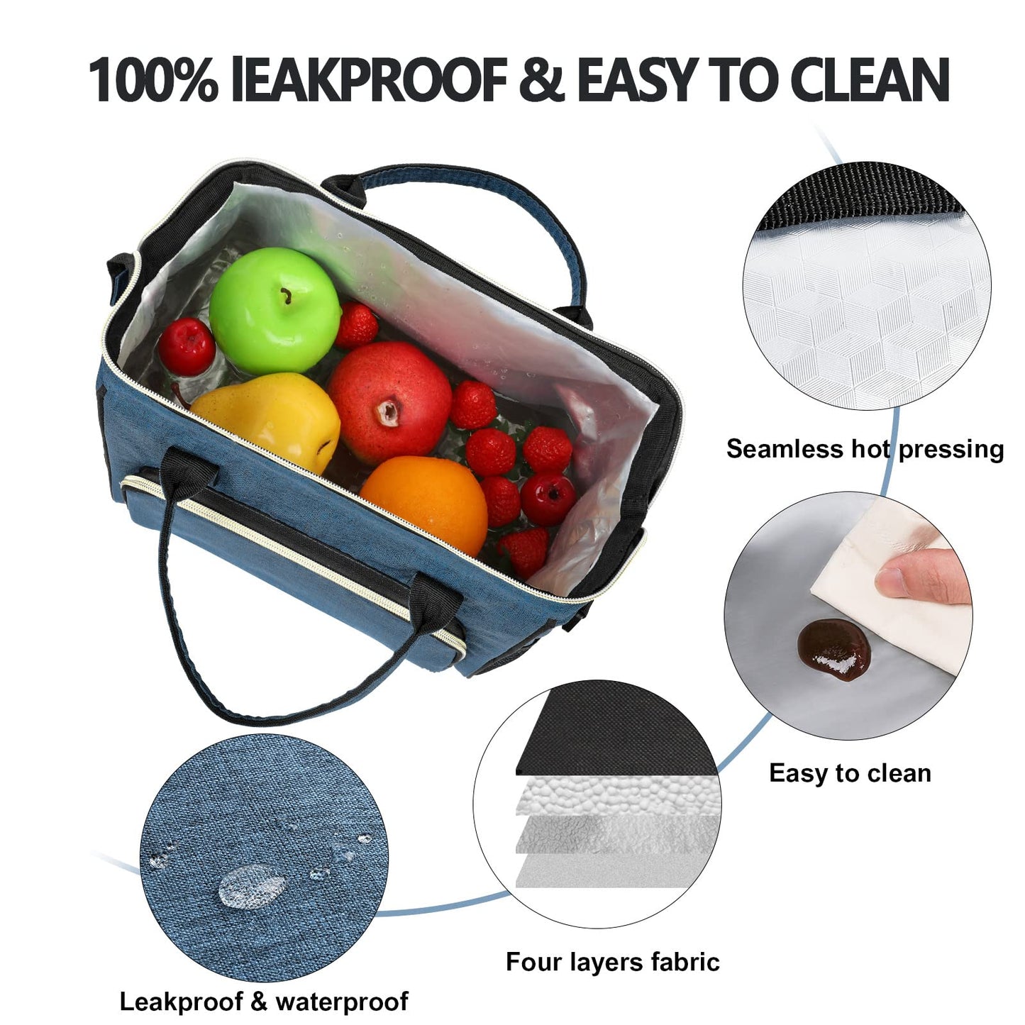 Insulated Lunch Bag for Women, Large 12L Reusable Cooler Lunch Box for Work, Office, Picnic, Leakproof Tote with Shoulder Strap