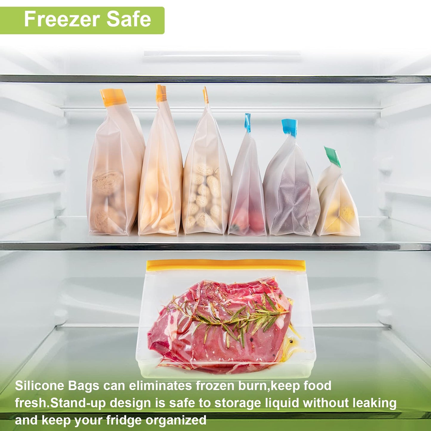 Reusable Gallon Freezer Bags - BPA Free, Leakproof & Dishwasher Safe Sandwich Bags, Stand Up Food Storage Bags for Meal Prep, Marinating Meats, Kitchen Organization- 24 Pack