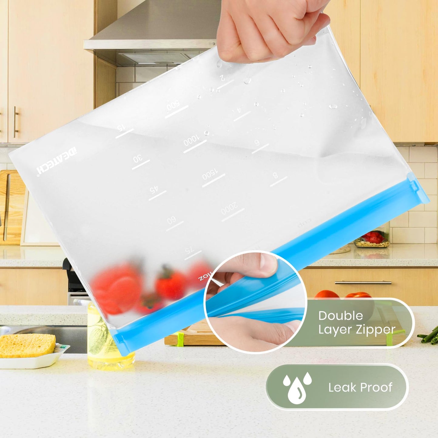 Reusable Gallon Freezer Bags - BPA Free, Leakproof & Dishwasher Safe Sandwich Bags Food Storage Bags for Meal Prep, Marinating Meats, Kitchen Organization - 24 Pack Stand Up Pouches