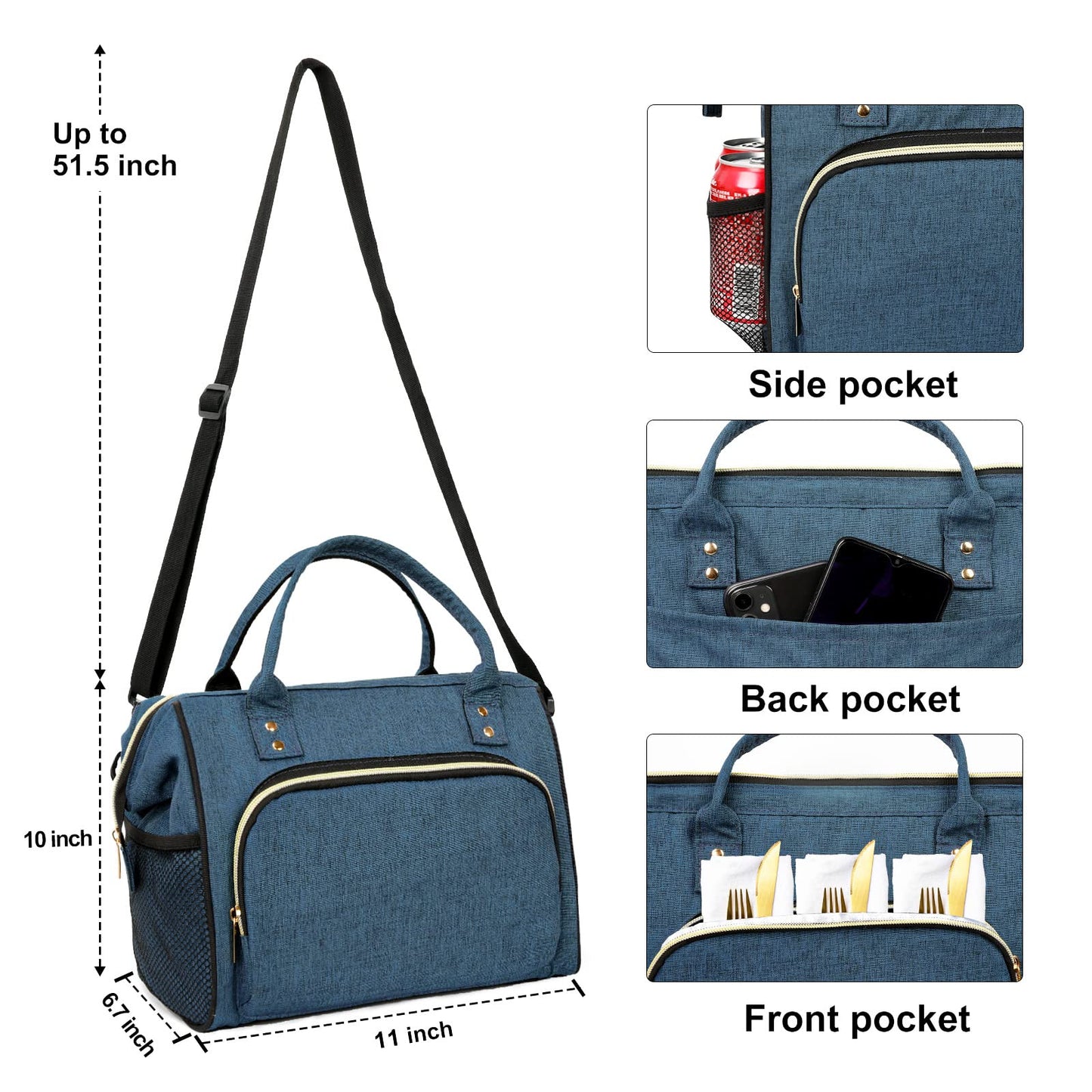 Insulated Lunch Bag for Women, Large 12L Reusable Cooler Lunch Box for Work, Office, Picnic, Leakproof Tote with Shoulder Strap