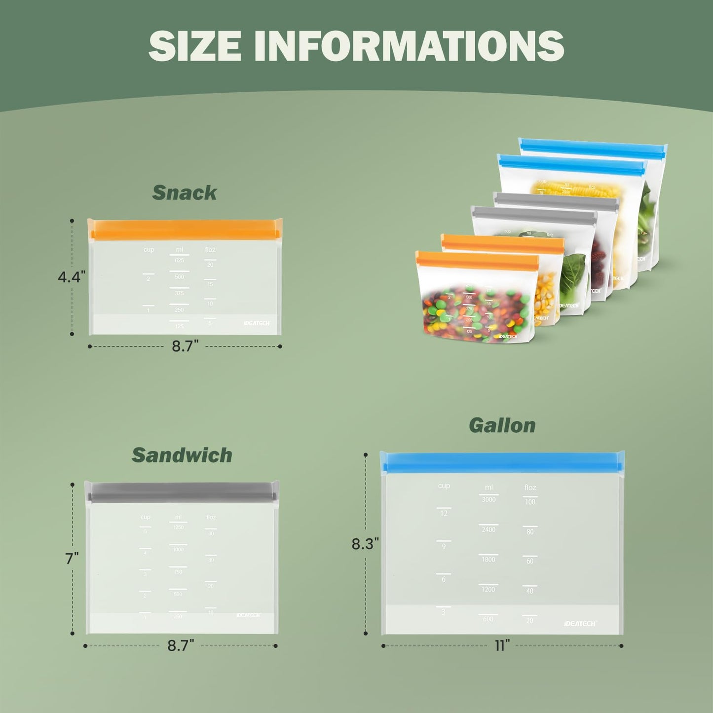 Reusable Gallon Freezer Bags - BPA Free, Leakproof & Dishwasher Safe Sandwich Bags Food Storage Bags for Meal Prep, Marinating Meats, Kitchen Organization - 18 Pack Stand Up Pouches