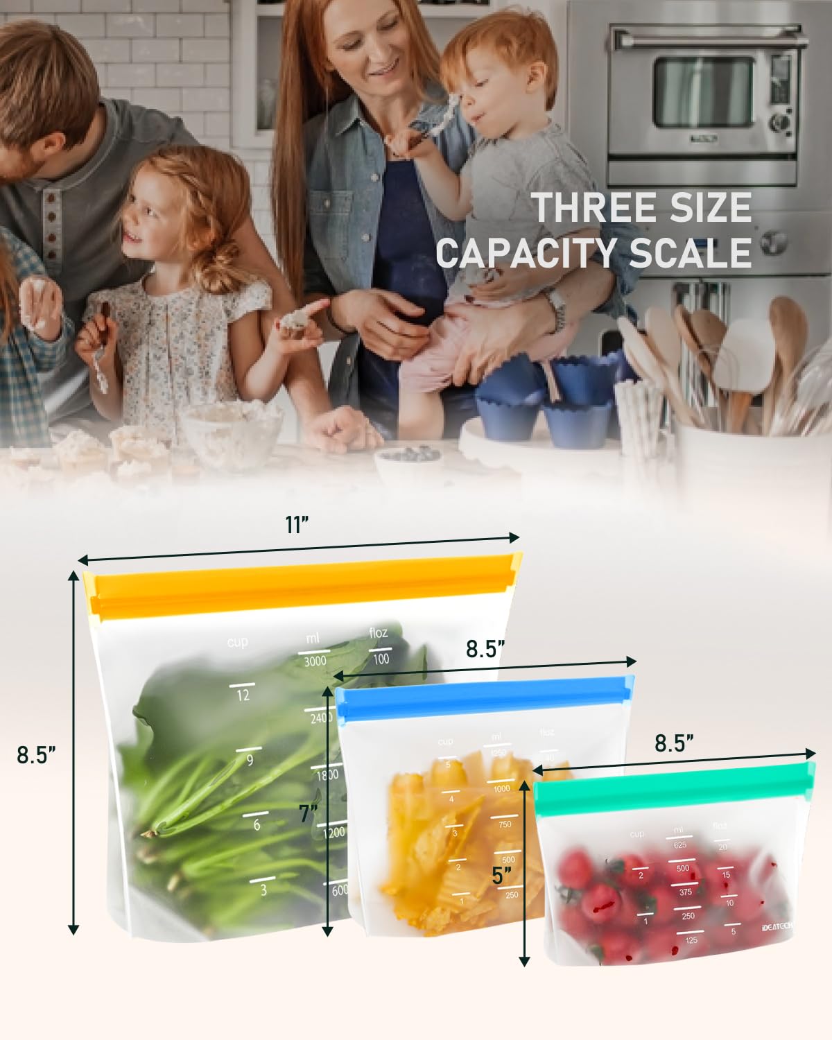 Reusable Gallon Freezer Bags - BPA Free, Leakproof & Dishwasher Safe Sandwich Bags Food Storage Bags for Meal Prep, Marinating Meats, Kitchen Organization- 12 Pack Stand Up Pouches