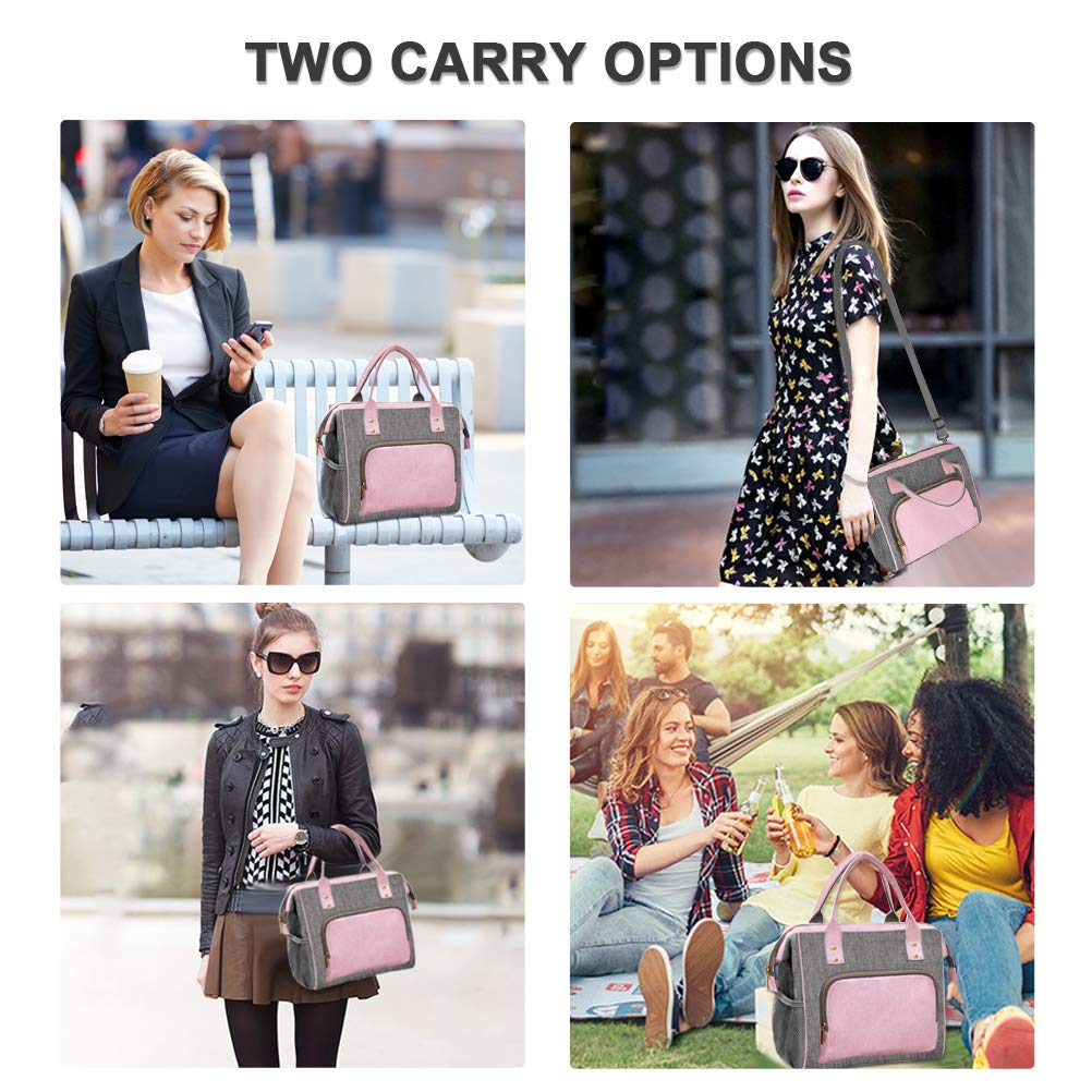 Insulated Lunch Bag for Women, Large 12L Reusable Cooler Lunch Box for Work, Office, Picnic, Leakproof Tote with Shoulder Strap