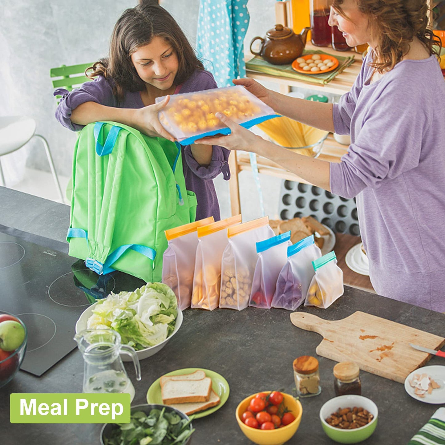 Reusable Gallon Freezer Bags - BPA Free, Leakproof & Dishwasher Safe Sandwich Bags, Stand Up Food Storage Bags for Meal Prep, Marinating Meats, Kitchen Organization- 24 Pack