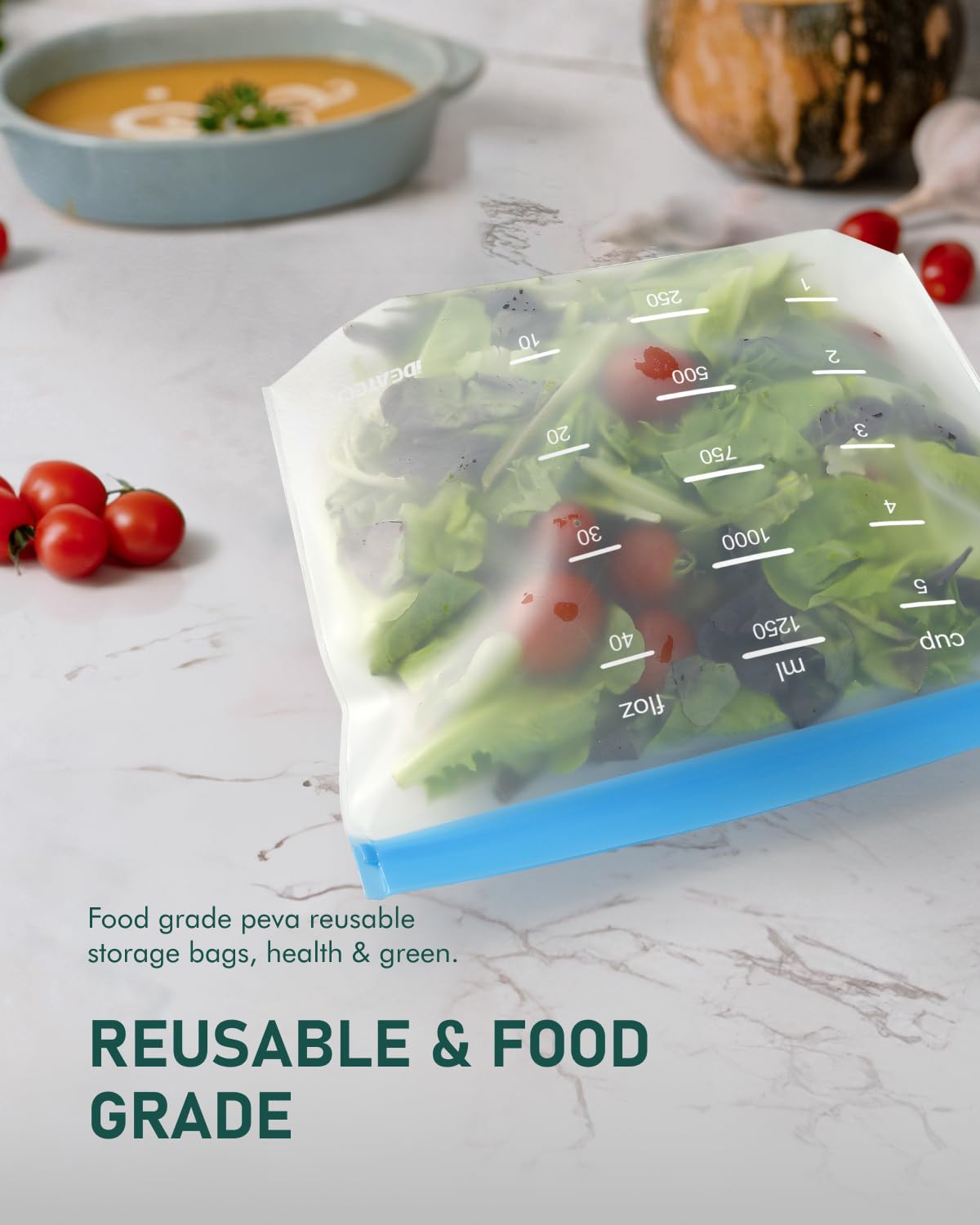 Reusable Gallon Freezer Bags - BPA Free, Leakproof & Dishwasher Safe Sandwich Bags Food Storage Bags for Meal Prep, Marinating Meats, Kitchen Organization - 18 Pack Stand Up Pouches