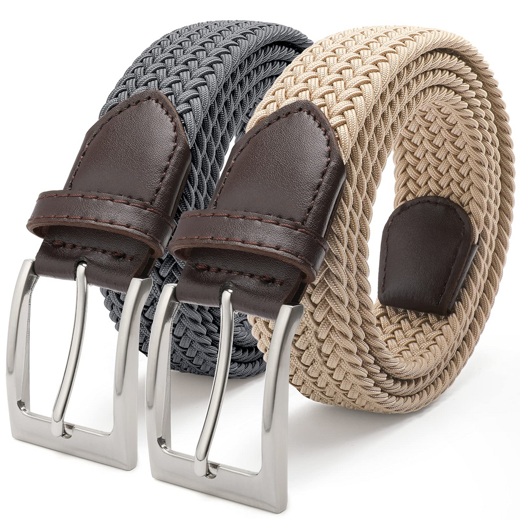 Stretch Braided Golf Belt 2 Pack, Mens Casual Woven Elastic Belt